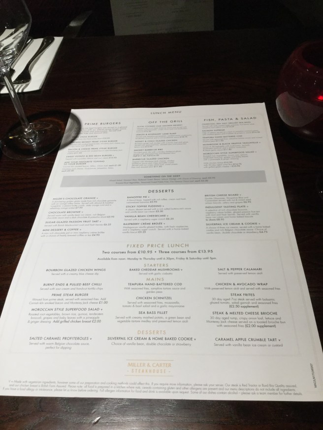 2. Miller &amp; Carter menu