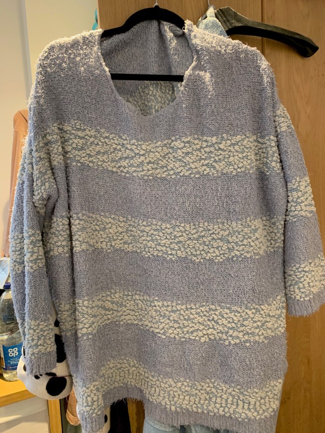 blue and white jumper